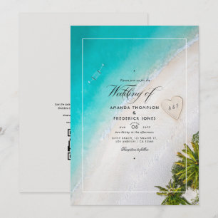 Sommar Strand QR-kod RSVP Bröllop Monogram Inbjudningar
