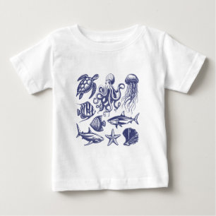 Sommar strand sköldpadda Fisk Haj Bläckfisk Snäck T Shirt
