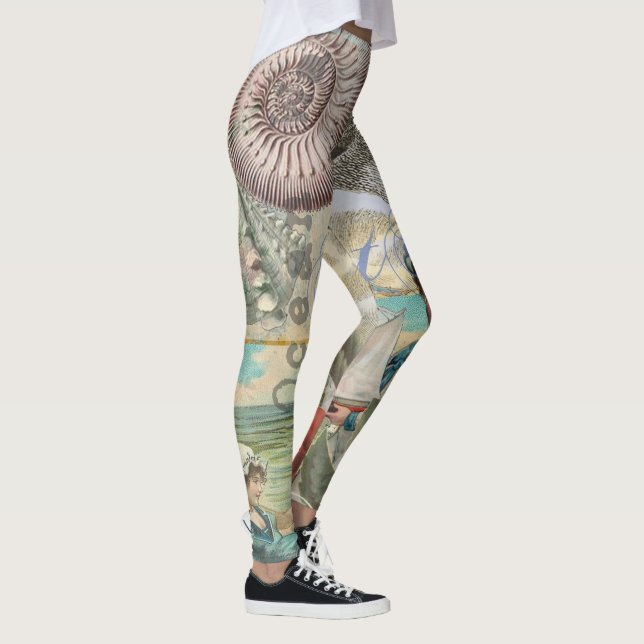sommar strand vintage bläckfisk antikt segelfartyg leggings (Höger)
