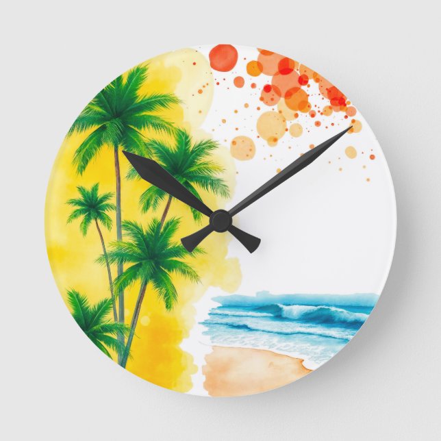 “Sommar” stranddesign Rund Klocka (Framsida)