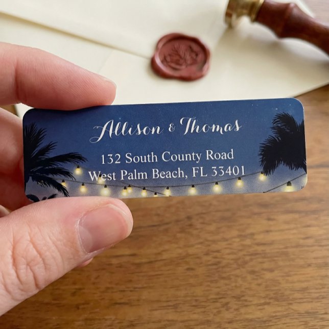 Sommar-sunset Handflatan Beach String Ljus Returadress Etikett (Skapare uppladdad)