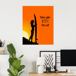 Sommar Sunset Surfer Girl Single Fin Soul Poster