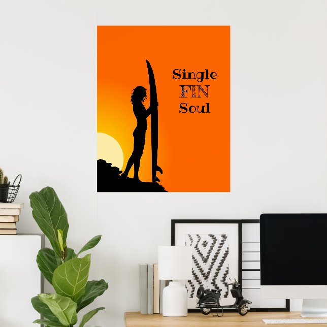 Sommar Sunset Surfer Girl Single Fin Soul Poster (Hemmakontoret)