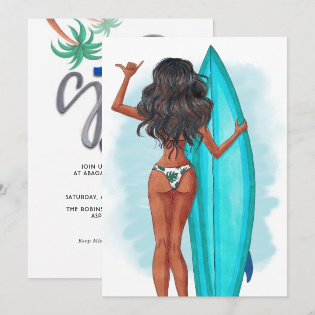 Sommar Surfa Beach Vacation Födelsedagsfest Invati Inbjudningar (Fram/baksida)