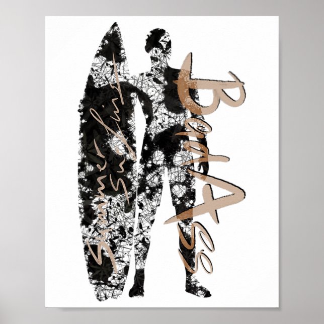 Sommar Surfande Surfare I Svart Med Surfbräda D Mi Poster (Framsidan)