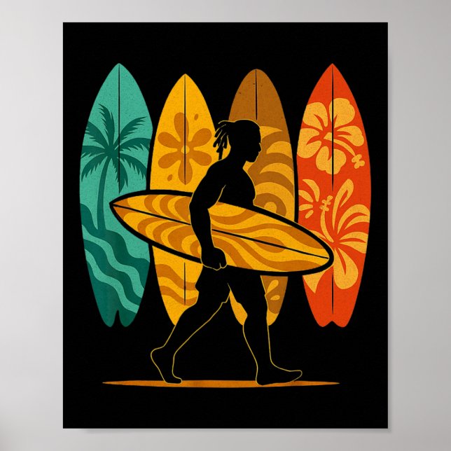 Sommar Surfbrädare Våg Surfing Surfbräda Strand Su Poster (Framsidan)
