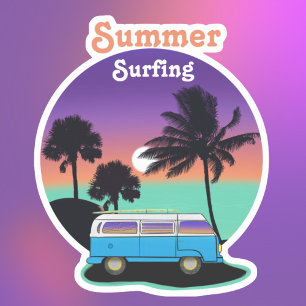 Sommar Surfning Retro Husbil Solnedgång Klistermär Klistermärken
