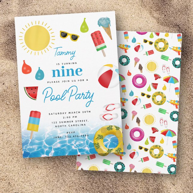 Sommar ThLED Kids Bassäng Födelsedagsfest Inbjudningar (Summer Themed Kids Pool Birthday Party Invitation)