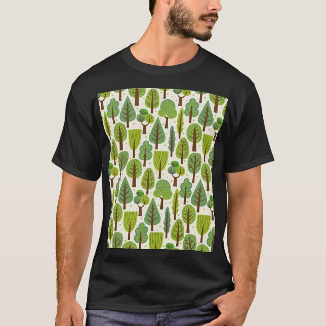 Sommar Träd: Grönt Sömlös Mönster T Shirt (Framsida)