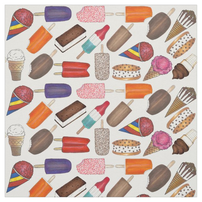 Sommar Treats Ice Cream Man Popsicles Food Fabric Tyg (Provkarta)
