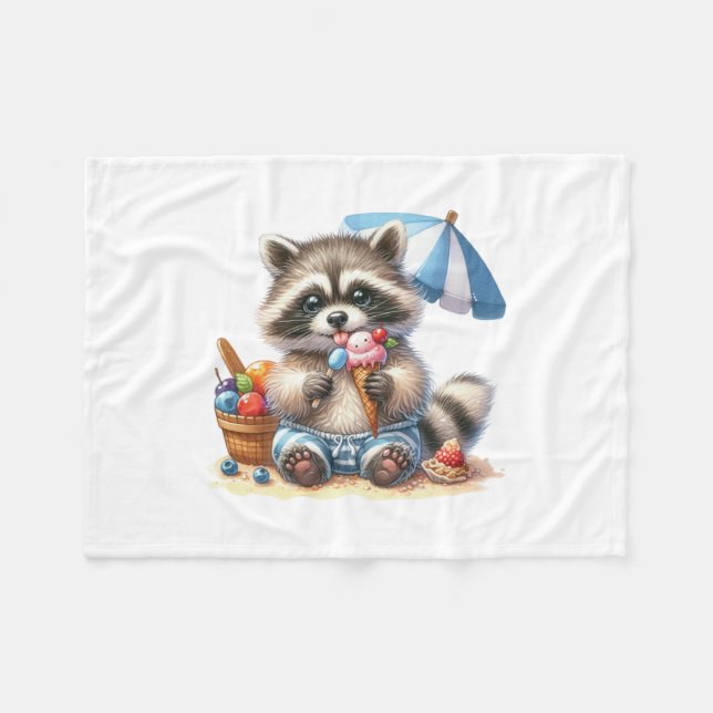 Sommar Treats Racoon Fleecefilt (Framsidan (Horisontell))