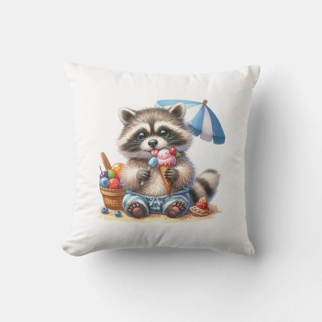 Sommar Treats Racoon Kudde (Framsida)
