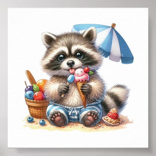 Sommar Treats Racoon Poster (Framsidan)