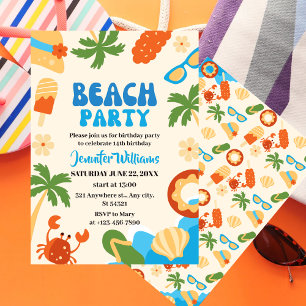 Sommar Tropical Beach för flickor Party födelsedag Inbjudningar