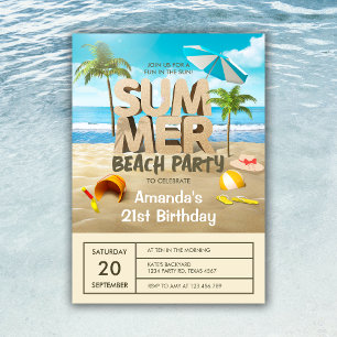 Sommar Tropical Beach Party Vuxen Birthday Inbjudningar