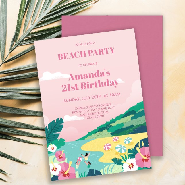 Sommar Tropical Beach Party Vuxen Birthday Inbjudningar (Summer Tropical Beach Party Adult Birthday Invitation)