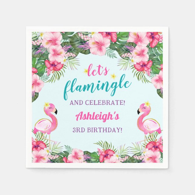 Sommar Tropical Flamingo Birthday Pappersservett (Framsidan)