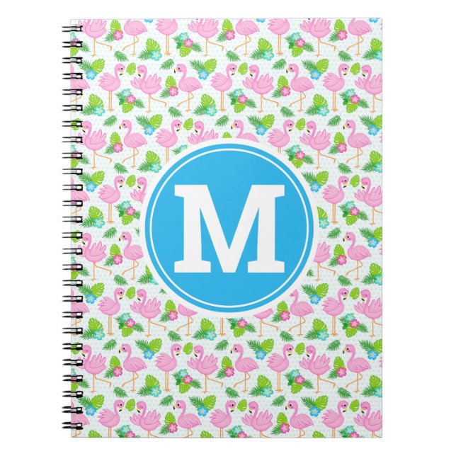 Sommar Tropical Flamingo och Blommönster Anteckningsbok (Framsidan)
