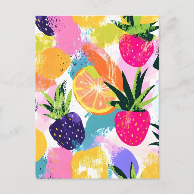 Sommar Tropical Fruit Fiesta Meddelande Vykort (Framsida)