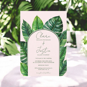 Sommar Tropical Greenery Rosa Bröllop Photo Inbjudningar