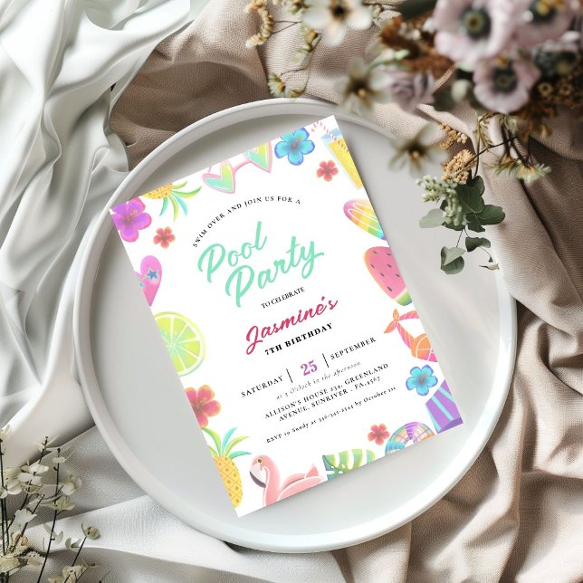 Sommar Tropical Kids Bassäng Födelsedagsfest Inbjudningar (Skapare uppladdad)