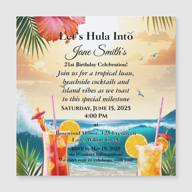 Sommar Tropical Luau Beach Party 21:a födelsedag (Framsida)