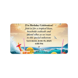 Sommar Tropical Luau Beach Party 21:a födelsedag Adressetikett
