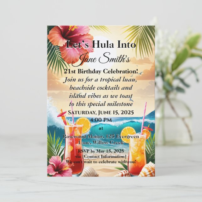 Sommar Tropical Luau Beach Party 21:a födelsedag Inbjudningar (Stående Fram)