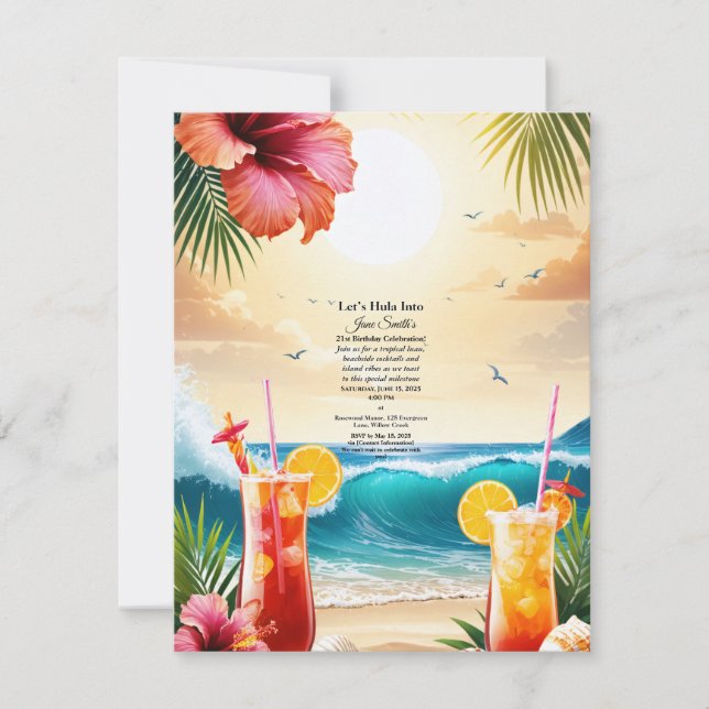 Sommar Tropical Luau Beach Party 21:a födelsedag OSA Kort (Framsida)