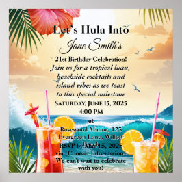Sommar Tropical Luau Beach Party 21:a födelsedag Poster