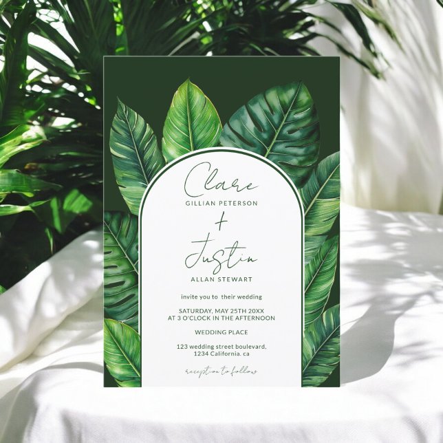 Sommar Tropical mörk Greenery Bröllop Photo Inbjudningar (Summer Tropical dark Greenery Wedding Photo Invitation)