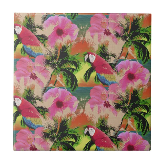 Sommar Tropical Sunset Beach Parrot Kakelplatta (Framsidan)