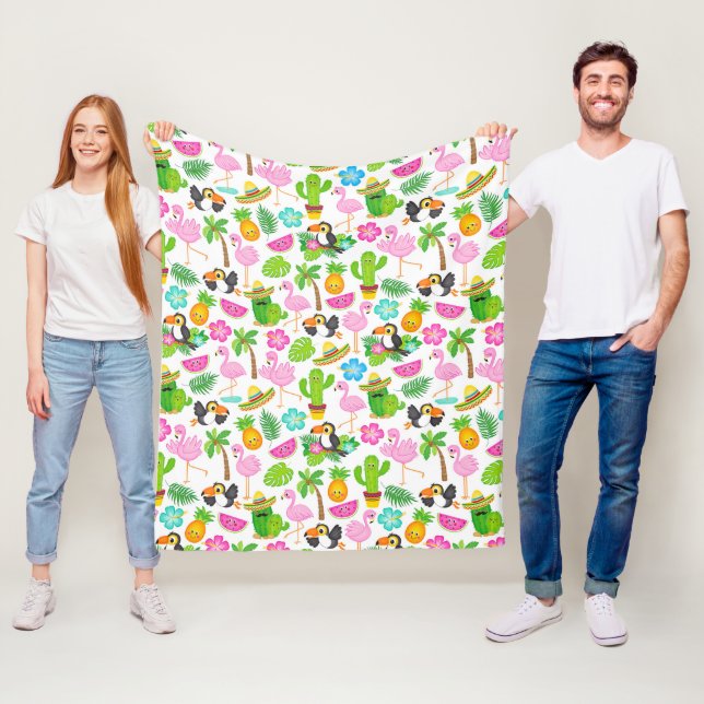 Sommar Tropical Toucan och Flamingo Pattern Fleecefilt (På plats)