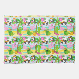 Sommar Tropical Toucan och Flamingo Pattern Kökshandduk