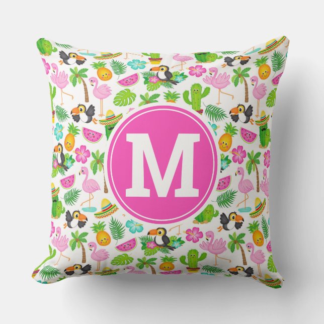 Sommar Tropical Toucan och Flamingo Pattern Kudde (Framsida)