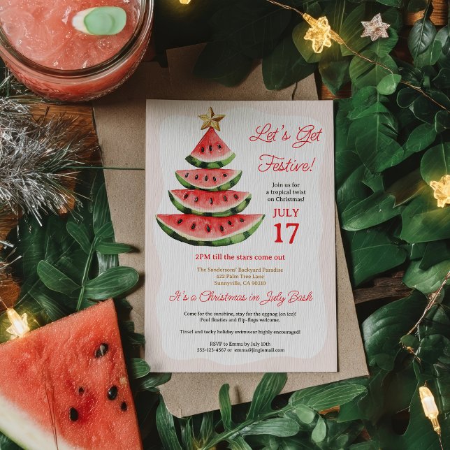 Sommar Tropical Watermelon-jul i juli Party Inbjudningar (Summer Tropical Watermelon Christmas in July Party Invitation)