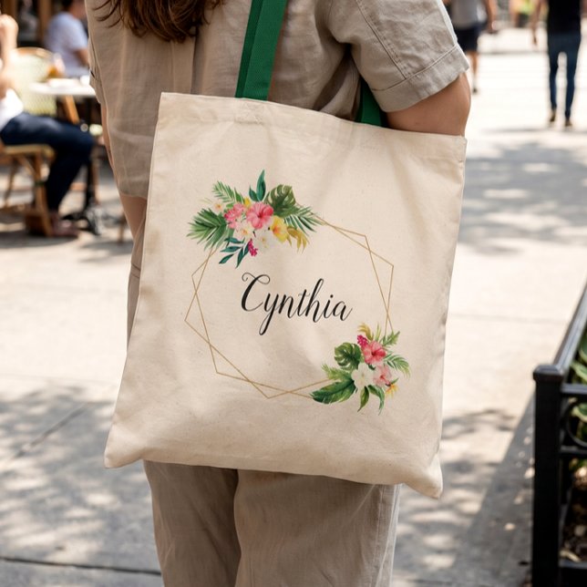 Sommar Tropisk Blommig Geometrisk Ram Brudtjänstef Tygkasse (Skapare uppladdad)