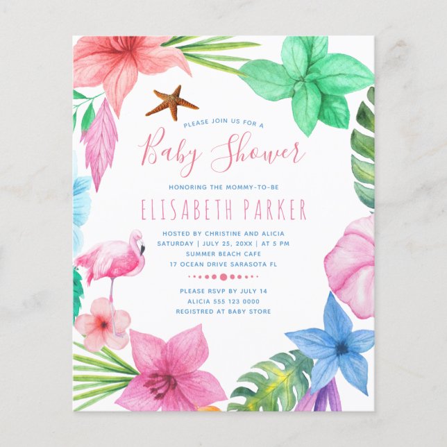 Sommar tropisk budget baby shower inbjudan (Framsida)