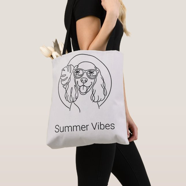 Sommar Tropisk Cocker Spaniel Linje Art Totebag  Tygkasse (Närbild)