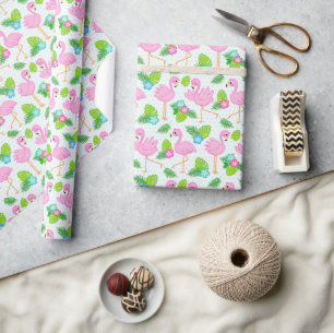 Sommar Tropisk Flamingo och Blommig Mönster Presentpapper