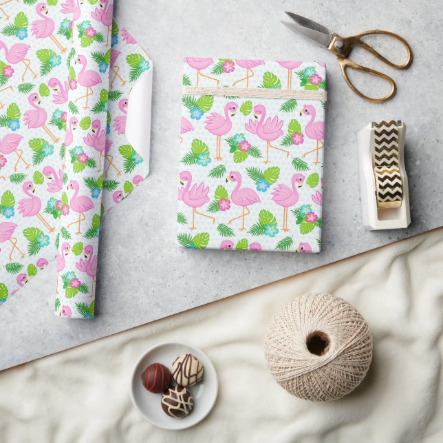 Sommar Tropisk Flamingo och Blommig Mönster Presentpapper (Hantverk)
