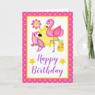 Sommar Tropisk Flamingo & Papegoja Födelsedag Kort