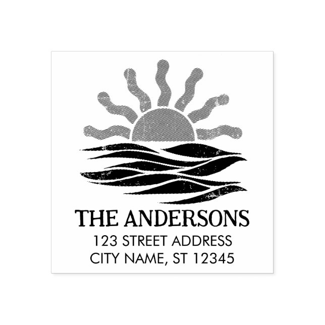 Sommar Tropisk Strand Solnedgång Anpassad Returadr Stämpel (Tryck)