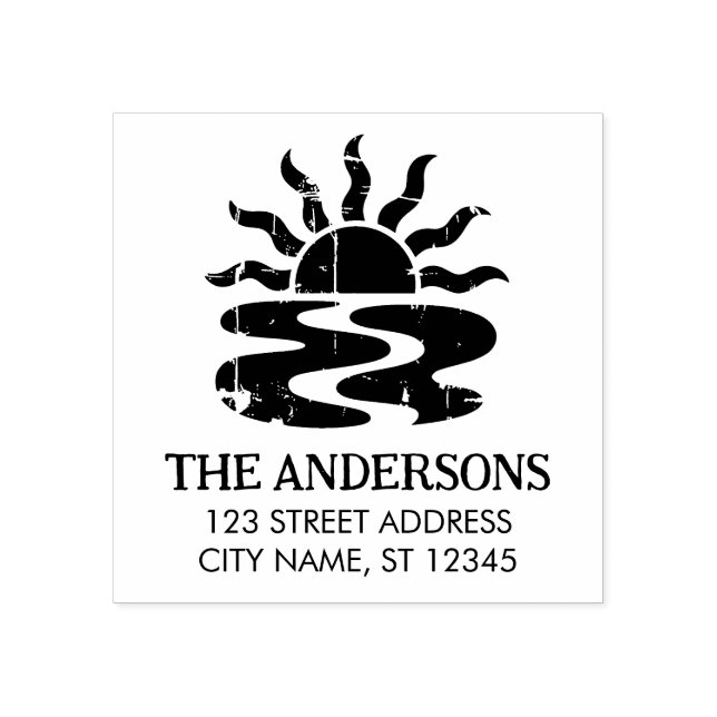 Sommar Tropisk Strand Solnedgång Anpassad Returadr Stämpel (Tryck)