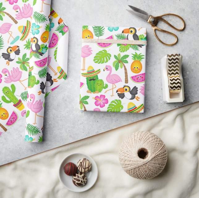 Sommar Tropisk Tukan och Flamingo Mönster Presentpapper (Hantverk)