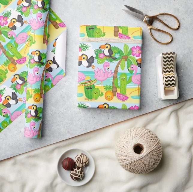Sommar Tropisk Tukan och Flamingo Mönster Presentpapper (Hantverk)
