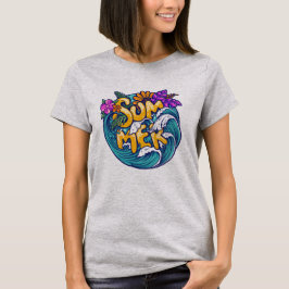 Sommar Tropiska Blommor Strand Havsvågor Ljus T Shirt