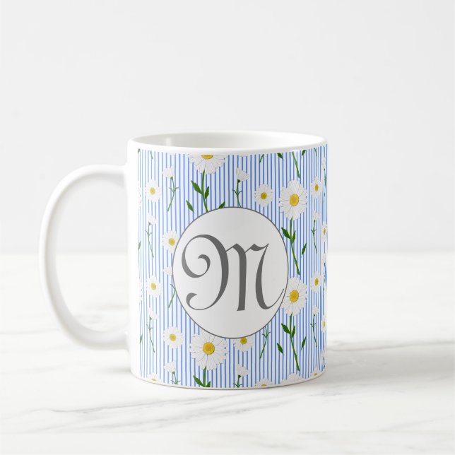 Sommar tusenskönor blommönster Blå randig Kaffemugg (Vänster)