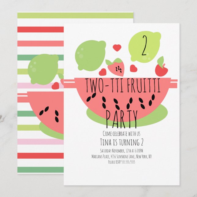 Sommar Tutti Fruitti Tropisk Fruktsallad Inbjudningar (Fram/baksida)