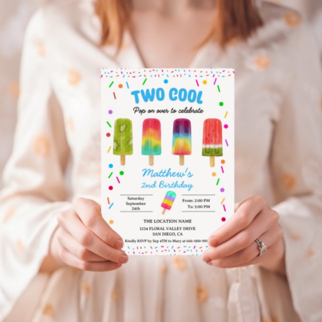 Sommar Två Kalla Glass 2-års Födelsedagsfest Inbjudningar (Popsicle two cool birthday party invitation)